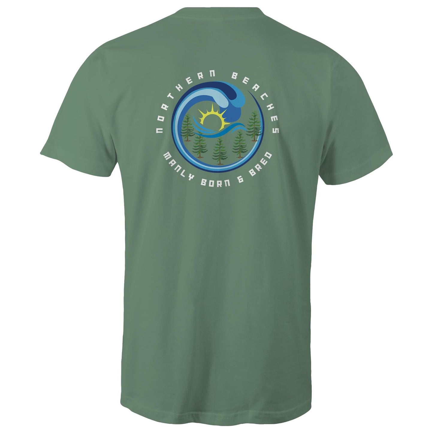 AS Colour Staple - Mens T-Shirt Northern Beaches Manly Born & Bred logo back white font - Lost Manly Shop