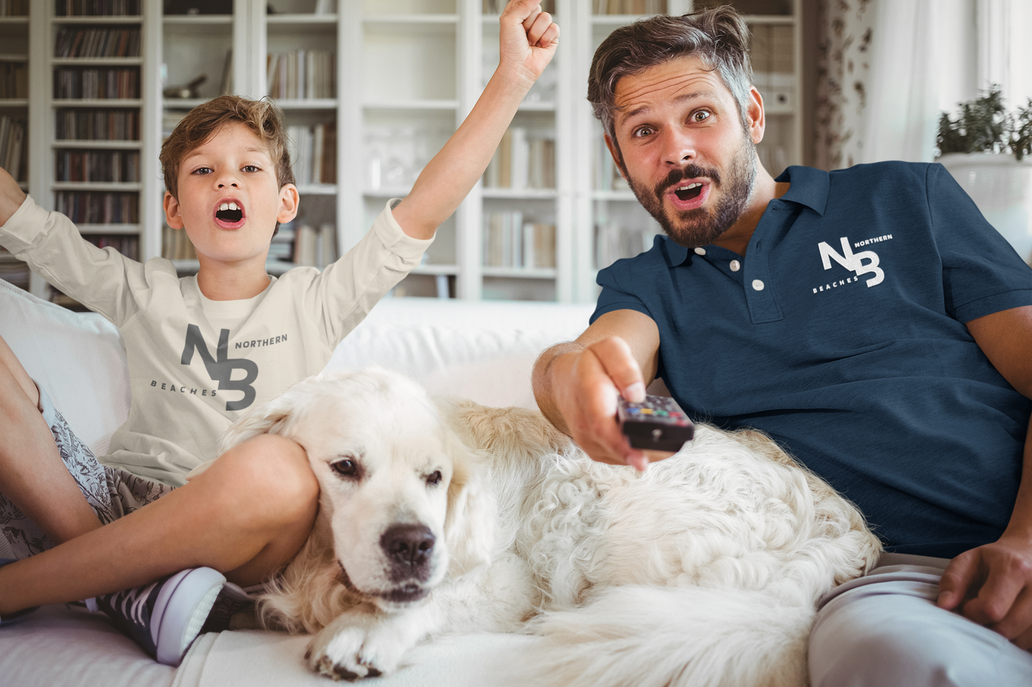 Cotton Polo Shirts Northern Beaches logo Navy and Sandstone