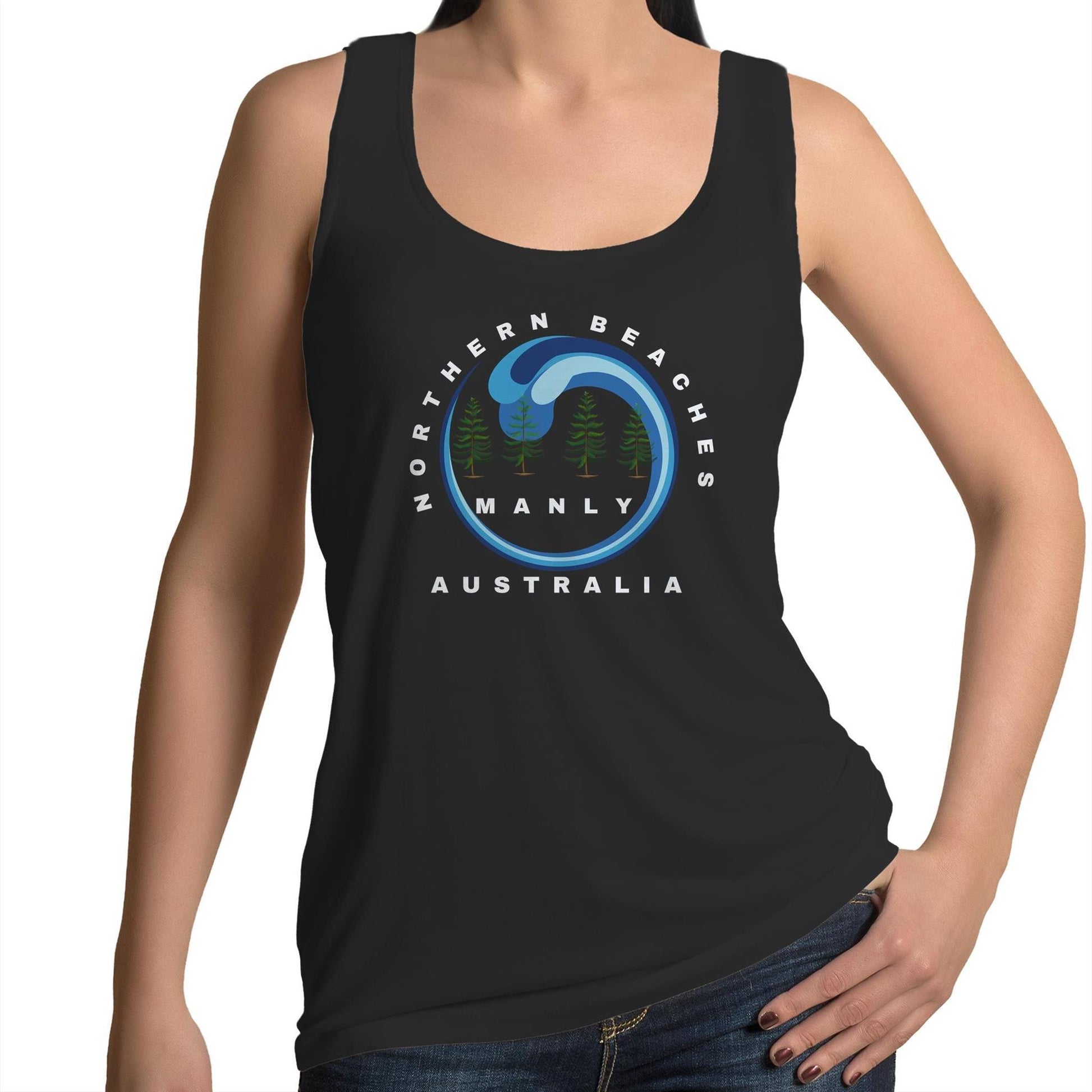 Classic Cotton Women's Singlet Tee Northern Beaches logo design - Lost Manly Shop