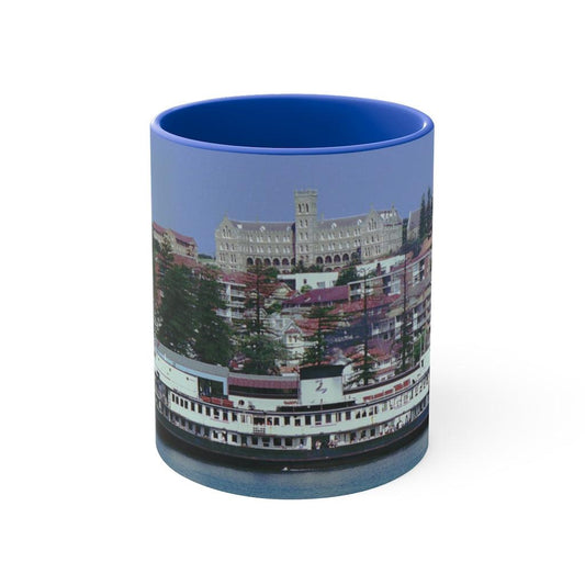 Colourful Accent Mugs, 11oz with Baragoola approaching Manly Wharf 1983 by Geoff Eastwood - Lost Manly Shop