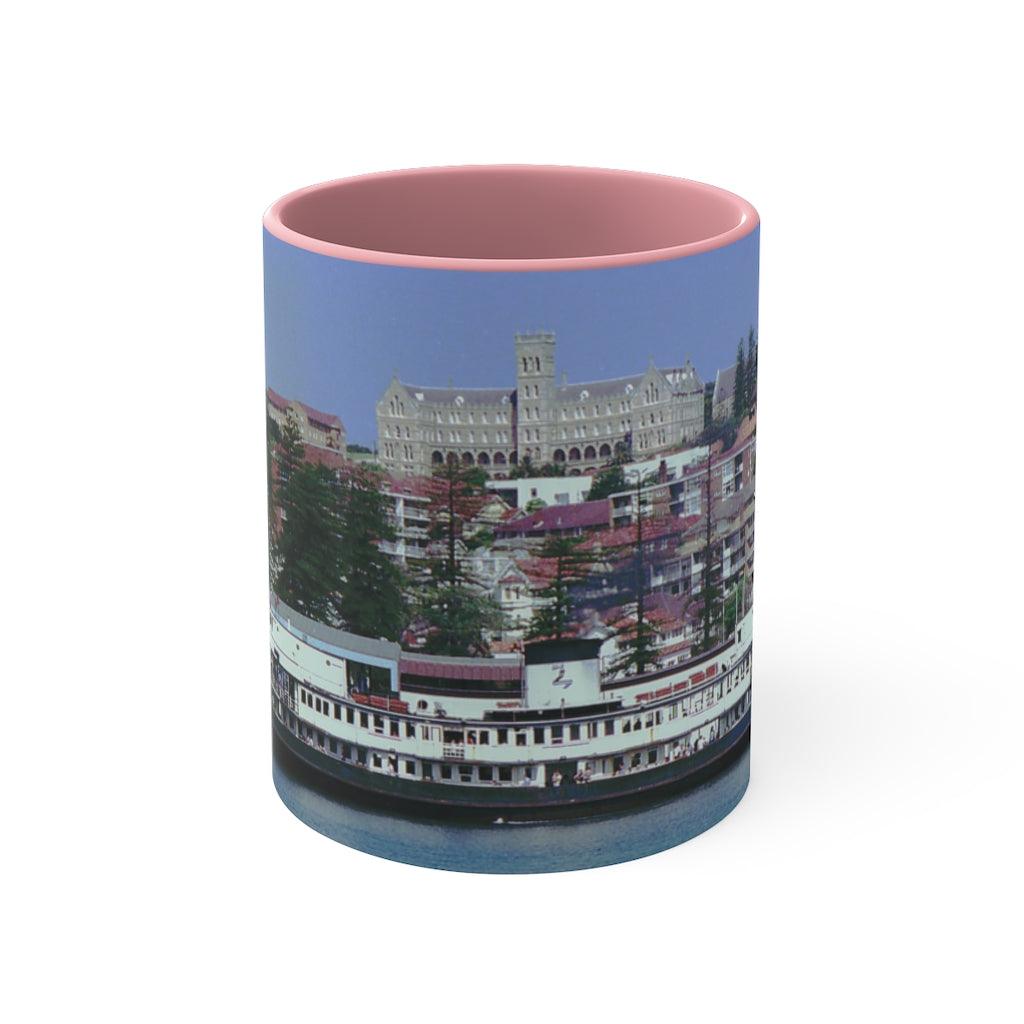 Colourful Accent Mugs, 11oz with Baragoola approaching Manly Wharf 1983 by Geoff Eastwood - Lost Manly Shop