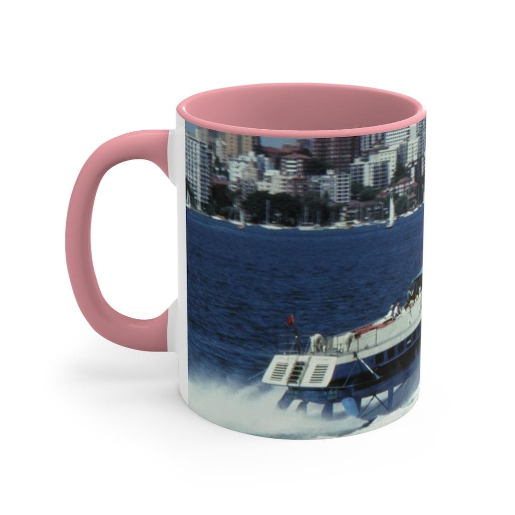 Colourful Accent Mugs, 11oz with Curl Curl Hydrofoil January 1984 Geoff Eastwood Maritime Photography - Lost Manly Shop