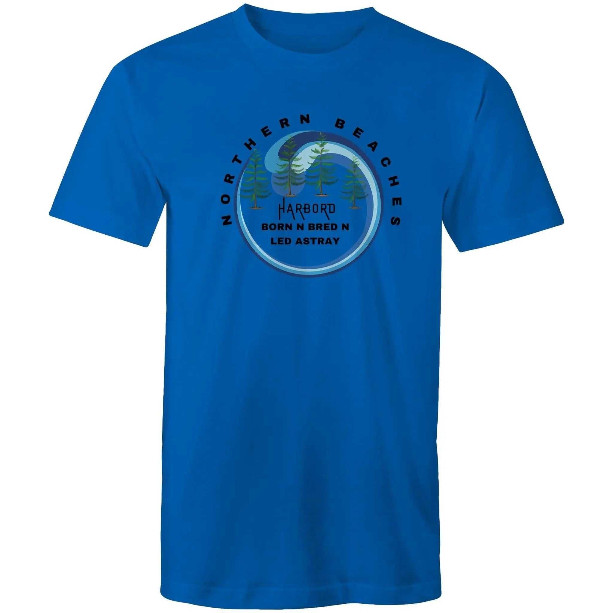 Cotton T-Shirt by AS Colour Staple Northern Beaches Harbord Born n Bred n Led Astray logo front