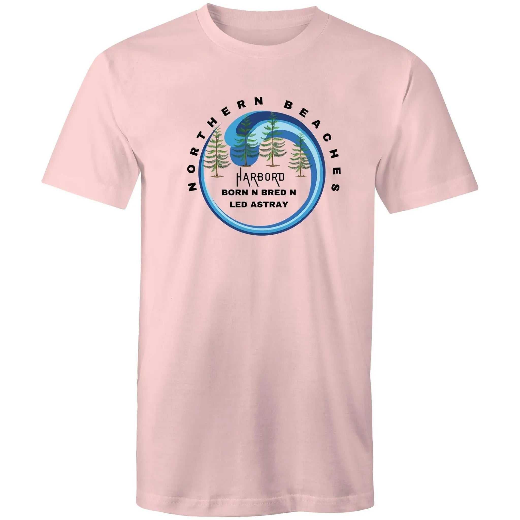 Cotton T-Shirt by AS Colour Staple Northern Beaches Harbord Born n Bred n Led Astray logo front