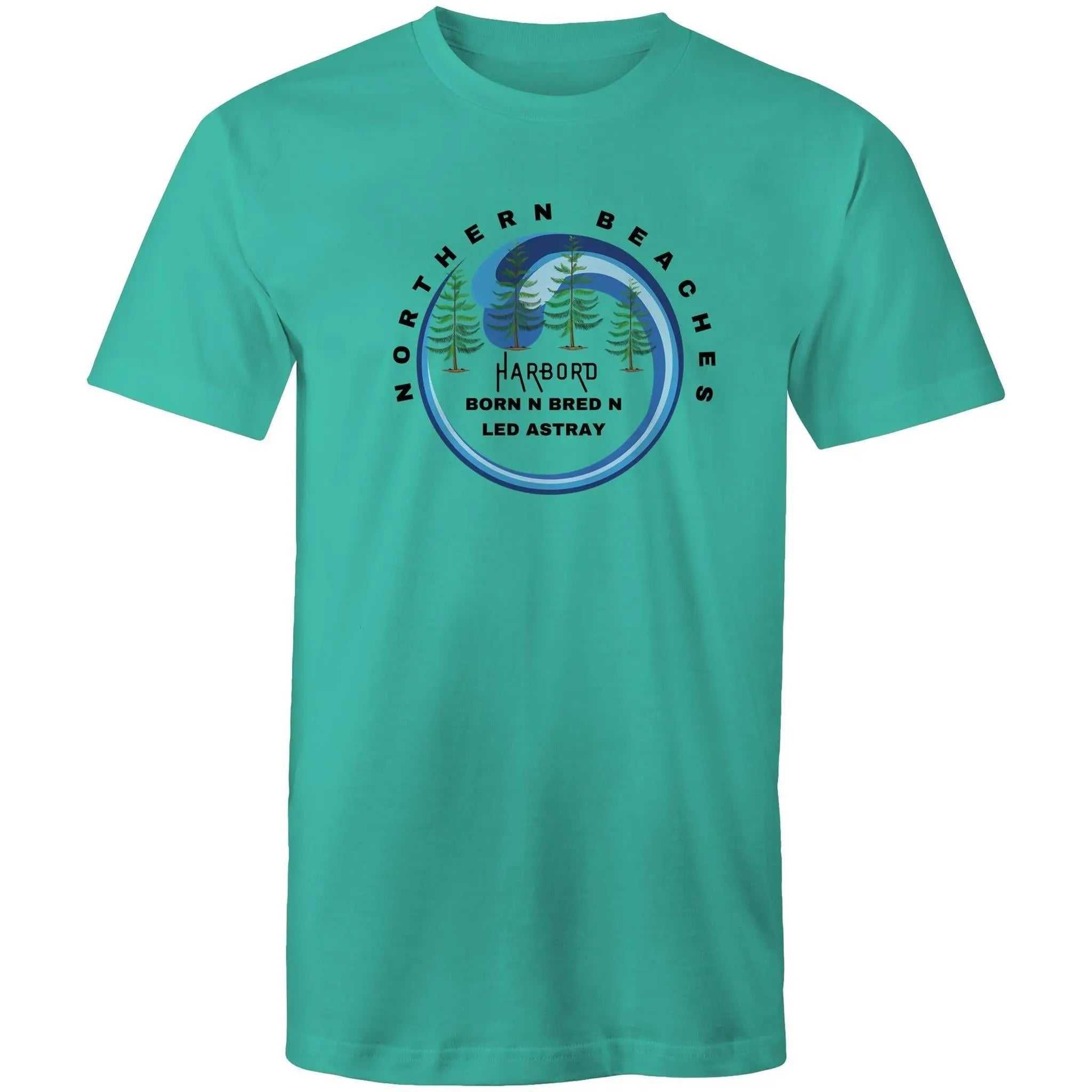 Cotton T-Shirt by AS Colour Staple Northern Beaches Harbord Born n Bred n Led Astray logo front