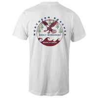 Tall Tee Shirt logo front and back Northern Beaches Manly Warringah BornNBred Navy font