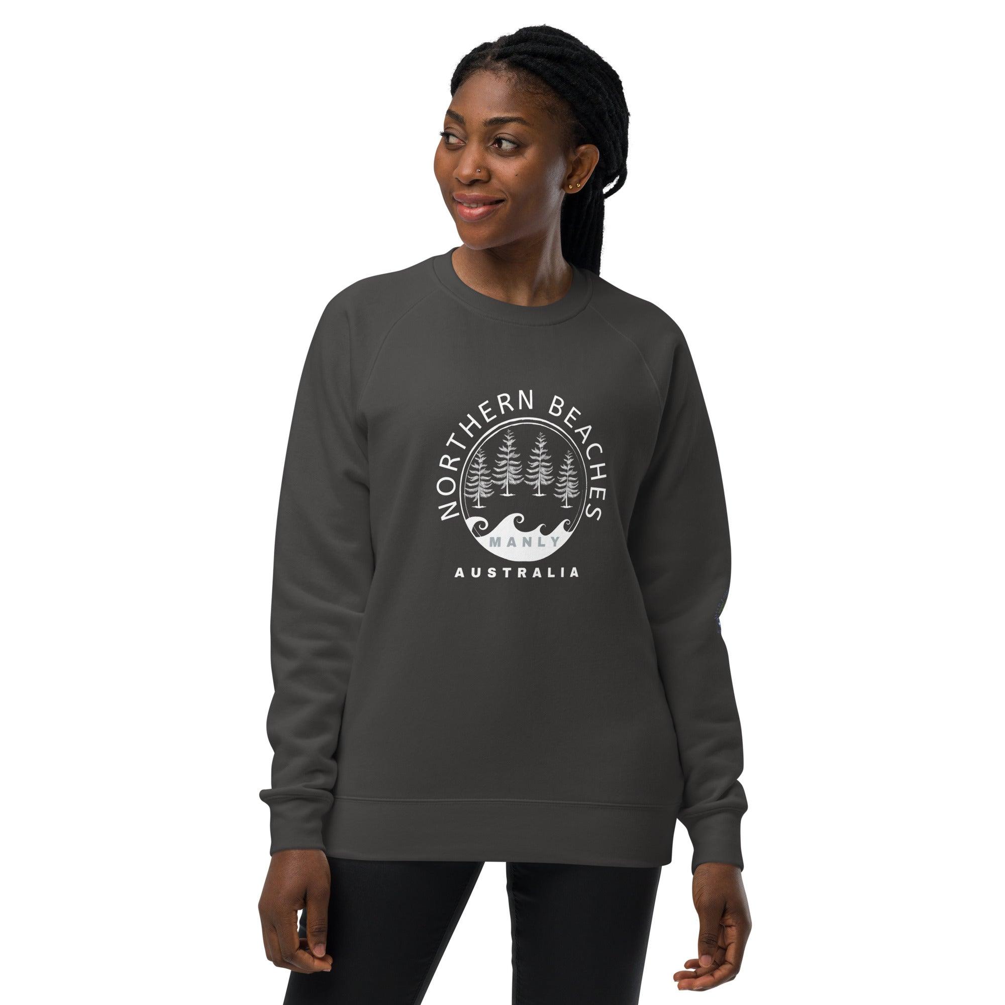 Unisex raglan sweatshirt with logo in 3 places front sleeve back lable - Lost Manly Shop