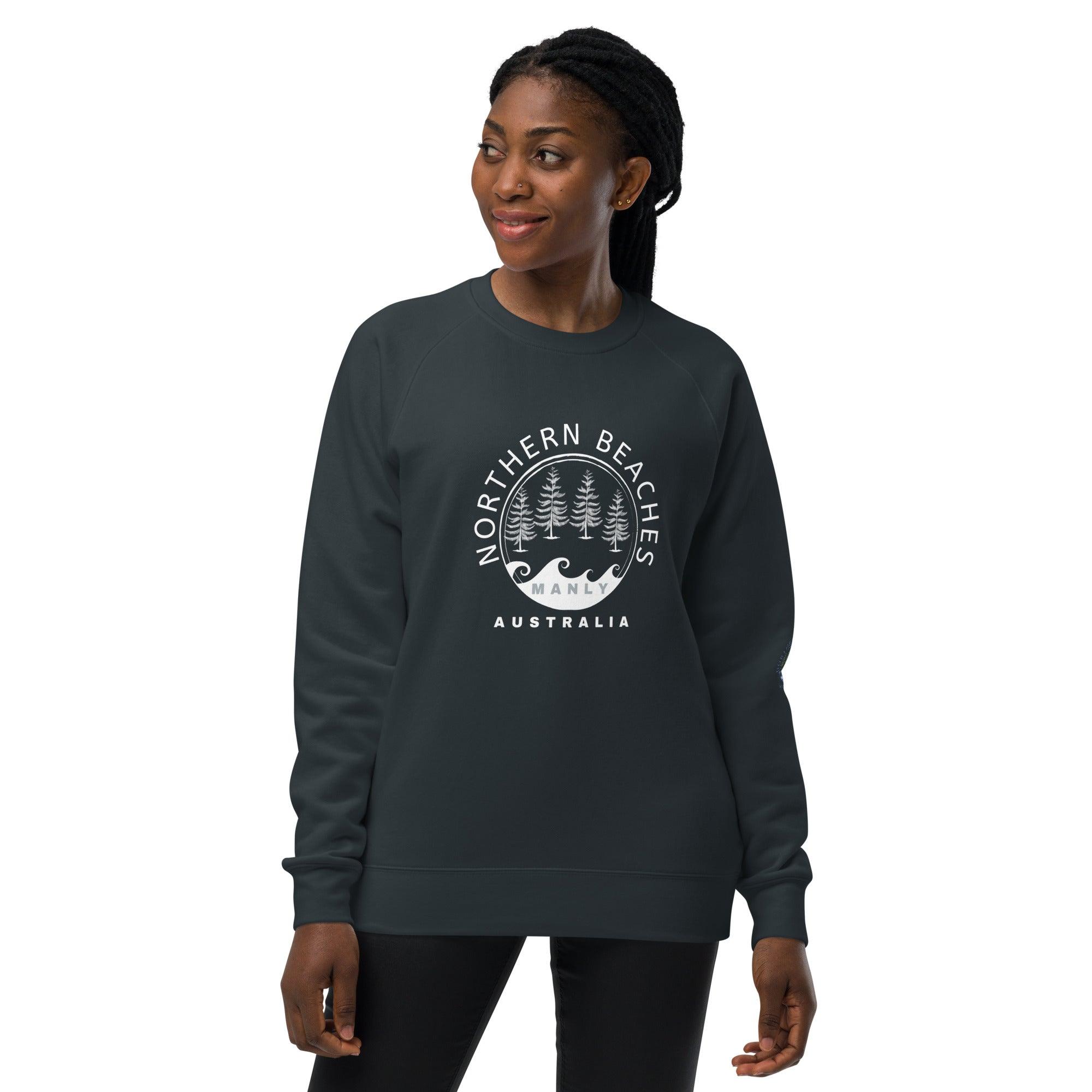 Unisex raglan sweatshirt with logo in 3 places front sleeve back lable - Lost Manly Shop