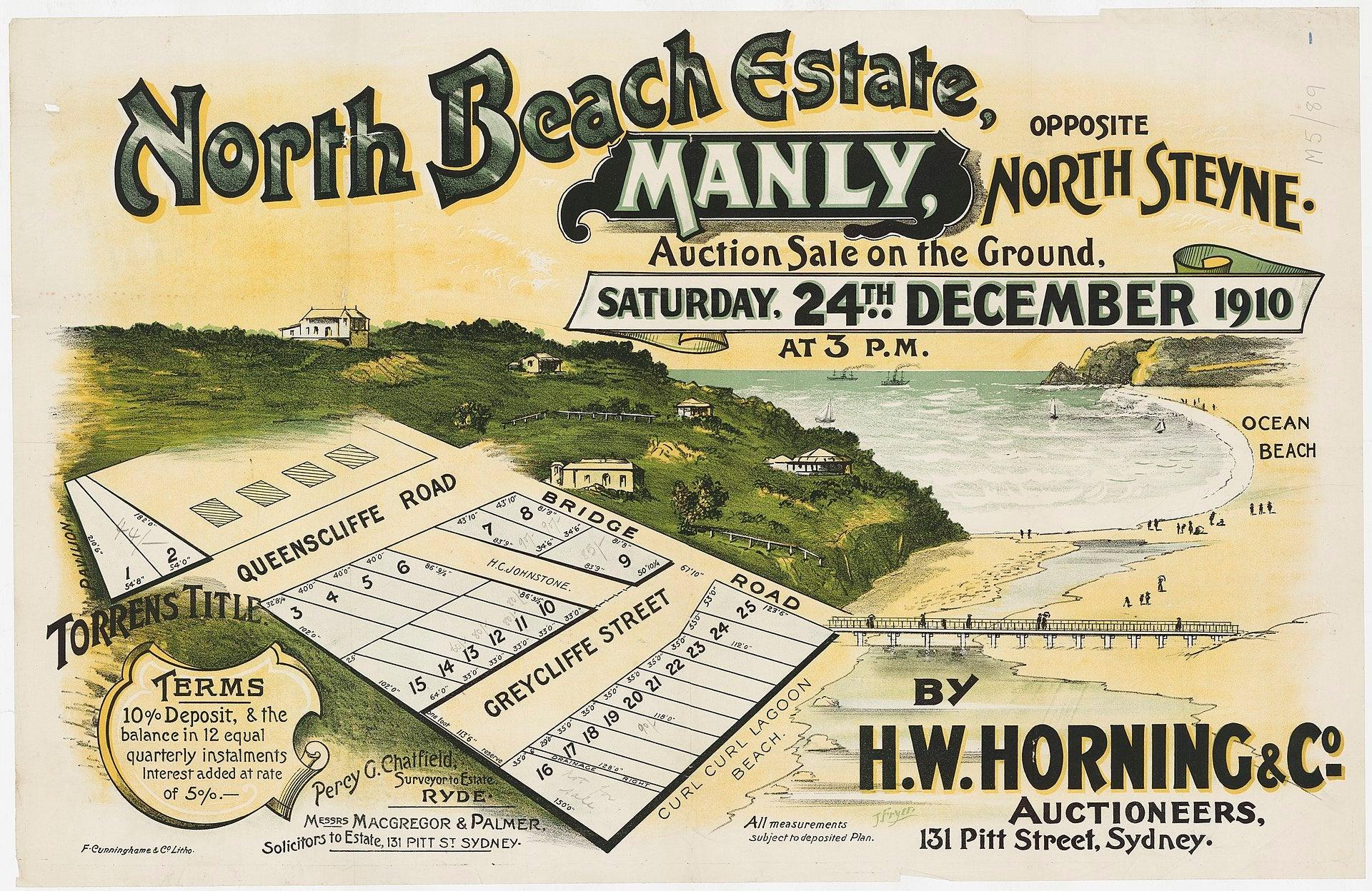 Vintage Poster Print North Beach Estate Manly, North Steyne Subdivision 1910 - Lost Manly Shop